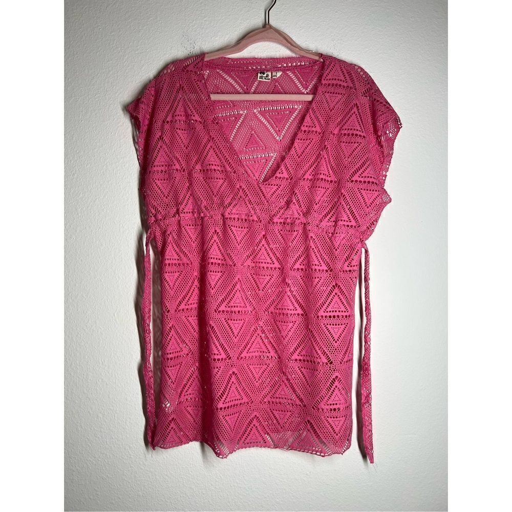 Del Mar Boho Lace Tunic Pink V neck Cap sleeve Size M